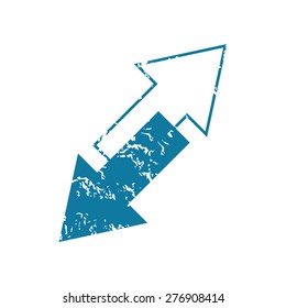 Grunge blue icon with two opposite tilted arrows, isolated on white