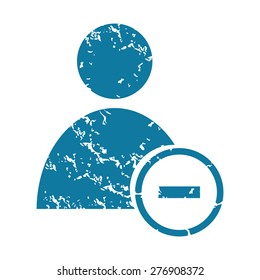 Grunge blue icon with user symbol and minus, isolated on white