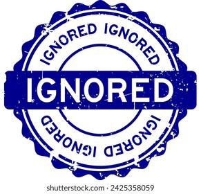 Grunge azul ignorado palabra redondo sello de goma en el fondo blanco