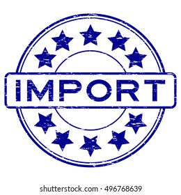 Grunge blue import rubber stamp