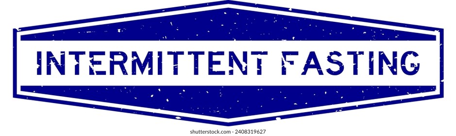 Grunge blue intermittent fasting word hexagon rubber seal stamp on white background