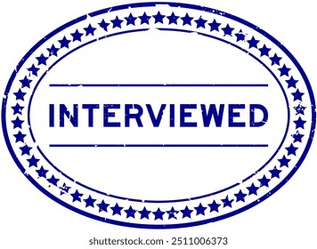 Grunge blue interviewed word oval rubber seal stamp on white background