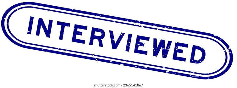 Grunge blue interviewed word rubber seal stamp on white background