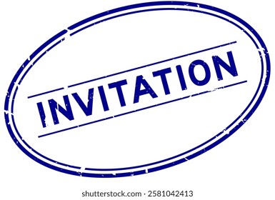 Grunge blue invitation word oval rubber seal stamp on white background