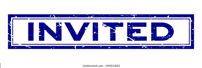 Grunge blue invited word square rubber seal stamp on white background
