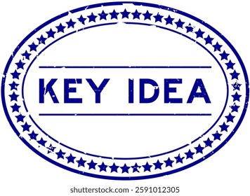 Grunge blue key idea word oval rubber seal stamp on white background