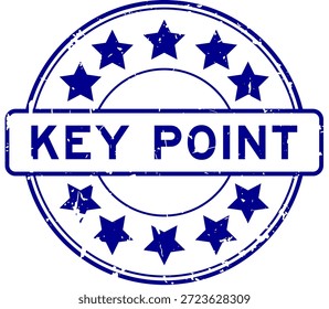 Grunge blue key point word with star icon round rubber seal stamp on white background