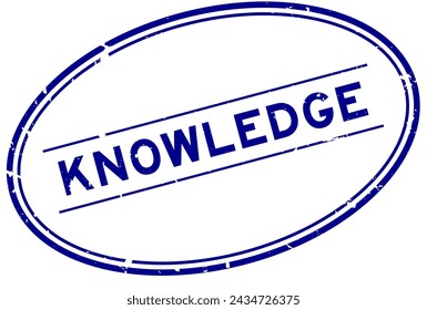 Grunge blue knowledge word oval rubber stamp in white background