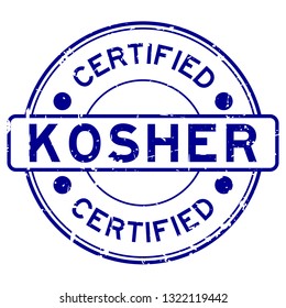 Grunge blue kosher certified word round rubber seal stamp on white background