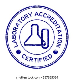 Grunge blue laboratory accreditation certified with glassware icon rubber stamp