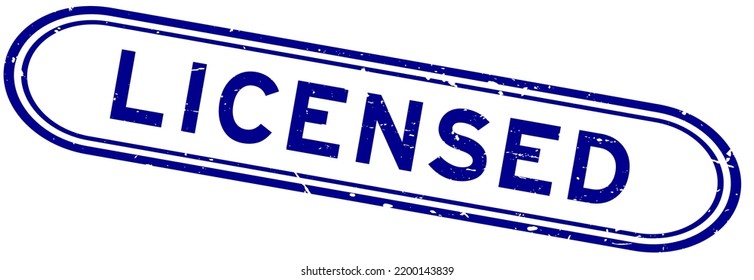 Grunge blue licensed word rubber seal stamp on white background