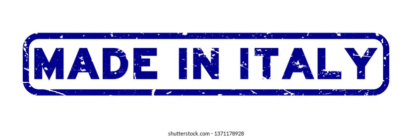 Grunge blue made in Italy word square rubber seal stamp on white background