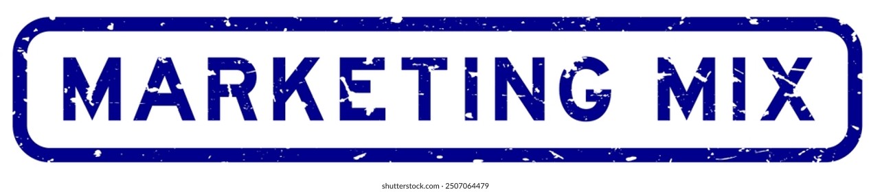 Grunge blue marketing mix word square rubber seal stamp on white background