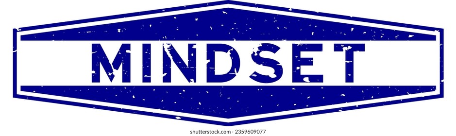 Grunge blue mindset word hexagon rubber seal stamp on white background