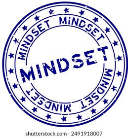 Grunge blue mindset word round rubber seal stamp on white background