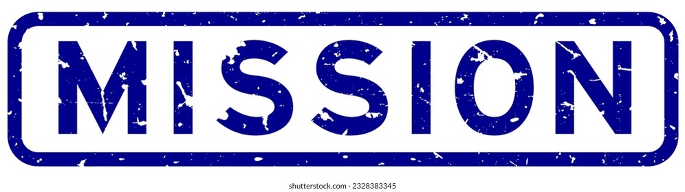 Grunge blue mission word square rubber seal stamp on white background