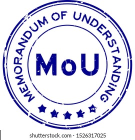 Grunge blue MOU (abbreviation of memorandum of understanding) word round rubber seal stamp on white background