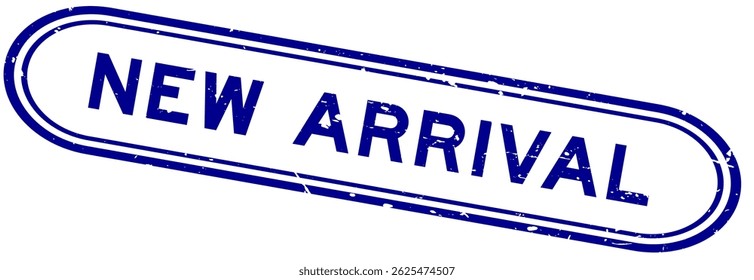 Grunge blue new arrival word rubber seal stamp on white background