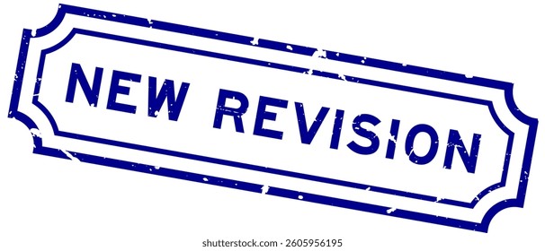 Grunge blue new revision word square rubber stamp on white background 