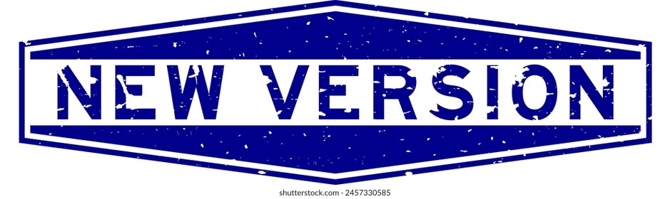 Grunge blaue neue Version Wort Sechseck Gummidichtung Stempel auf weißem Hintergrund