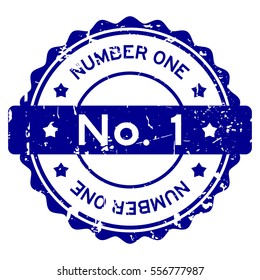 Grunge blue No. 1 (number one) round rubber seal stamp on white background