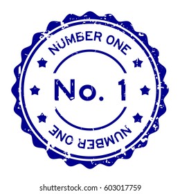 Grunge blue No. 1 (number one) round rubber seal stamp on white background