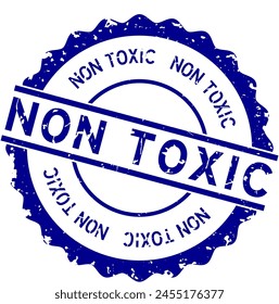 Grunge blue non toxic word round rubber seal stamp on white background