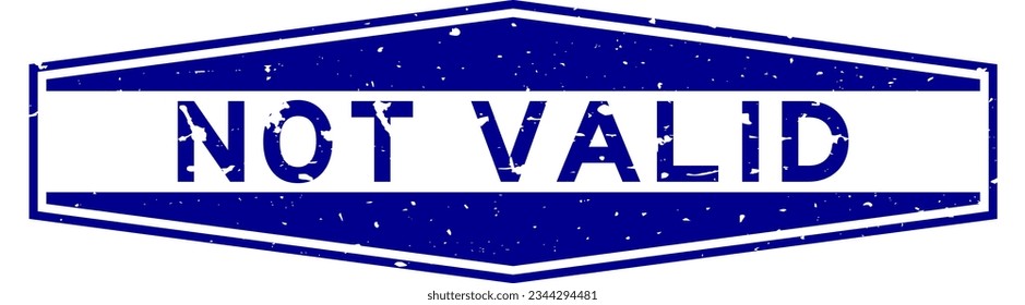 Grunge blau nicht gültiges Wort-Hexagon-Kautschuk-Siegel-Stempel auf weißem Hintergrund