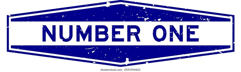 Grunge blue number one word hexagon rubber seal stamp on white background
