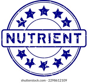 Grunge blue nutrient word with star icon round rubber seal stamp on white background