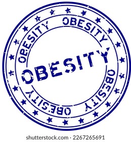 Grunge blue obesity word with star icon round rubber seal stamp on white background