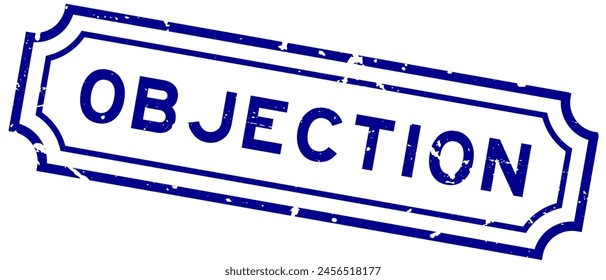 Grunge blue objection word rubber seal stamp on white background