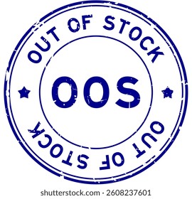 Grunge blue OOS out of stock word round rubber seal stamp on white background