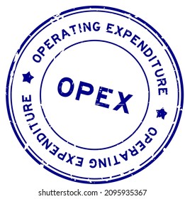 Grunge blue OPEX operating expendiure word round rubber seal stamp on white background