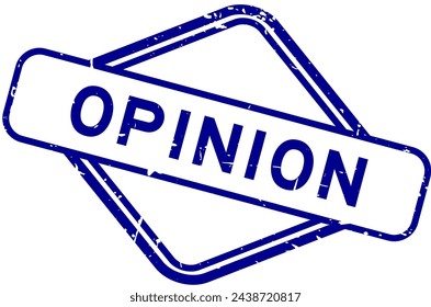 Grunge blue opinion word rubber seal stamp on white background