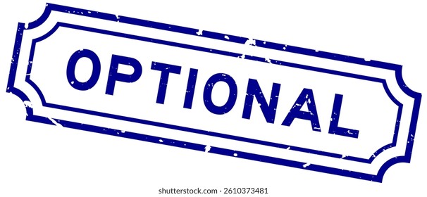 Grunge blue optional word square rubber stamp on white background 