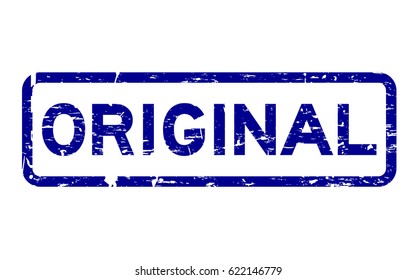 Grunge blue original square rubber seal stamp on white background