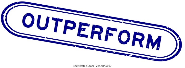 Grunge blue outperform word rubber seal stamp on white background