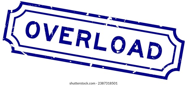 Grunge blue overload word rubber seal stamp on white background