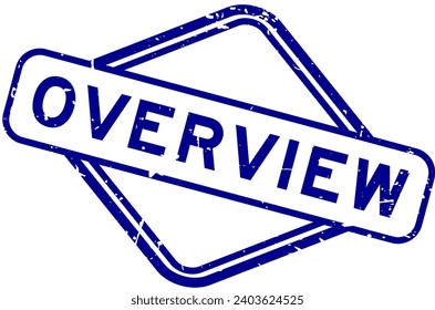 Grunge blue overview word rubber seal stamp on white background