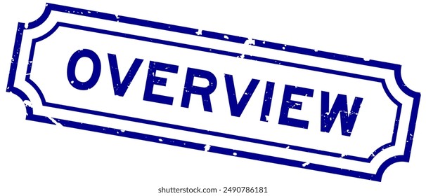 Grunge blue overview word rubber seal stamp on white background