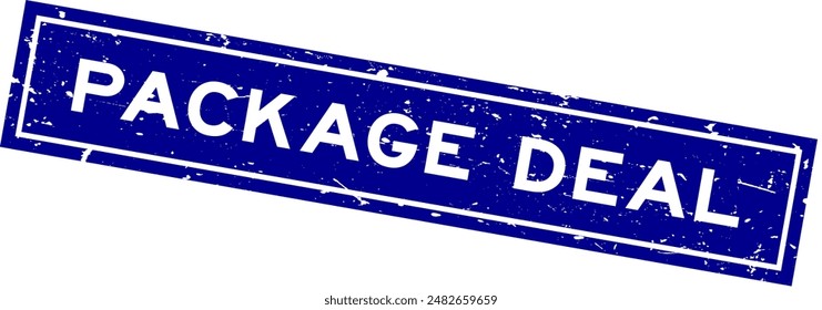 Grunge blaue Paket Deal Wort quadratische Gummidichtung Stempel auf weißem Hintergrund