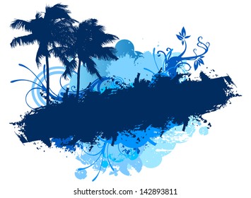 Grunge Blue Palms