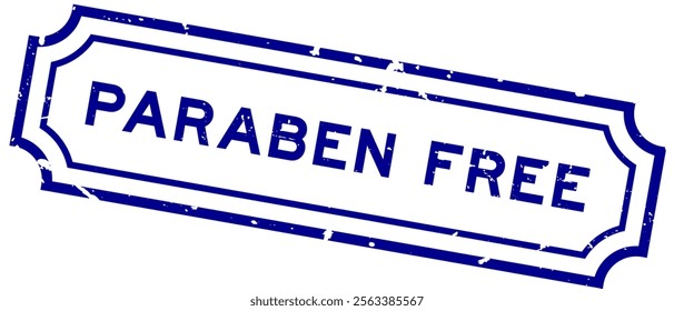 Grunge blue paraben free word square rubber stamp on white background 