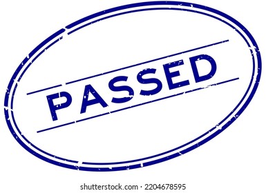 Grunge blue passed word oval rubber seal stamp on white background