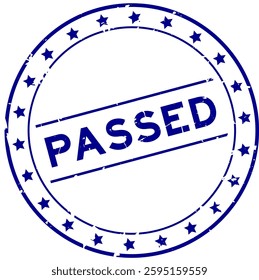 Grunge blue passed word round rubber seal stamp on white background