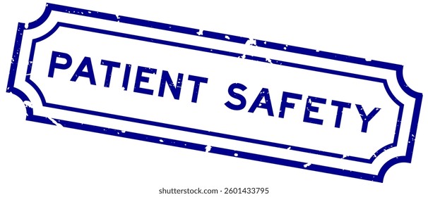 Grunge blue patient safety word rubber seal stamp on white background