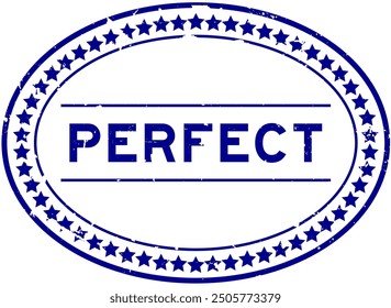 Grunge blue perfect word oval rubber seal stamp on white background