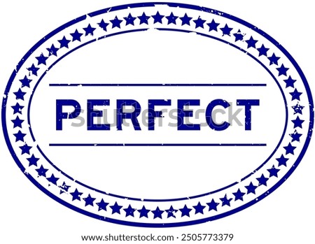 Grunge blue perfect word oval rubber seal stamp on white background