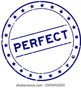 Grunge blue perfect word round rubber seal stamp on white background